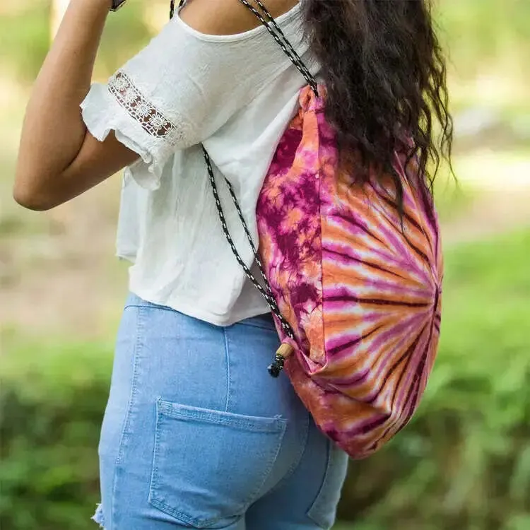 Spiral Rainbow Mixed Color Cinch Hemp Bag