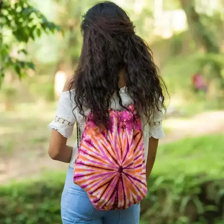 Spiral Rainbow Mixed Color Cinch Hemp Bag