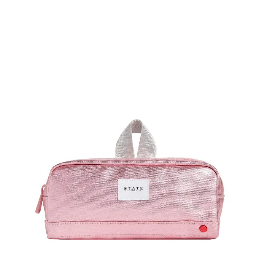 State Bags Clinton Pencil Case - Pink / Silver Metallic