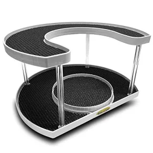 Stow-n-Spin 2 Tier Lazy Susan Turntable Spice Rack Organizer Rotating Spice Holder Shelf w/Double Spinner Seasoning Organizer Racks for Spices Deluxe Spice Racks for Cabinets w/ 11" Deep Shelves