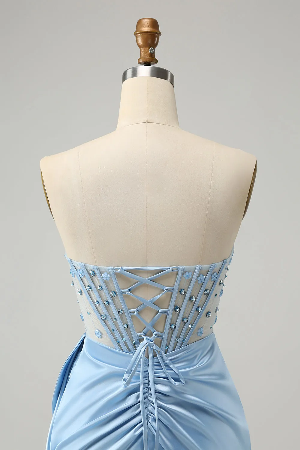 Stylish Blue Bodycon Sweetheart Pleated Corset Short Homecoming Dress with Beading