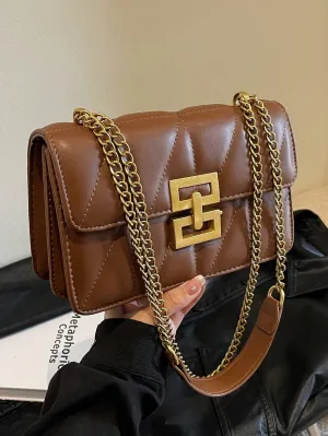 Stylish Quilted Flap Shoulder Bag With Metal Chain Strap