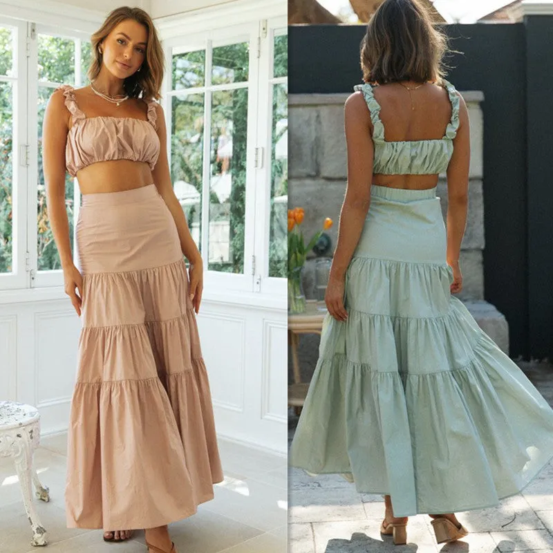 Summer Playful Mischief Two Piece skirt set | Ruffle Crop top | Two piece Maxi Dress | Coord Sets women