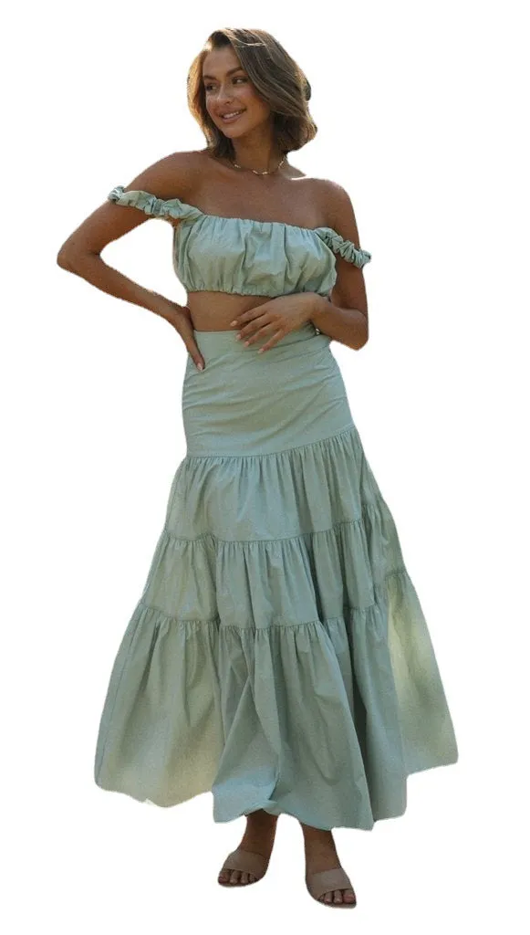 Summer Playful Mischief Two Piece skirt set | Ruffle Crop top | Two piece Maxi Dress | Coord Sets women