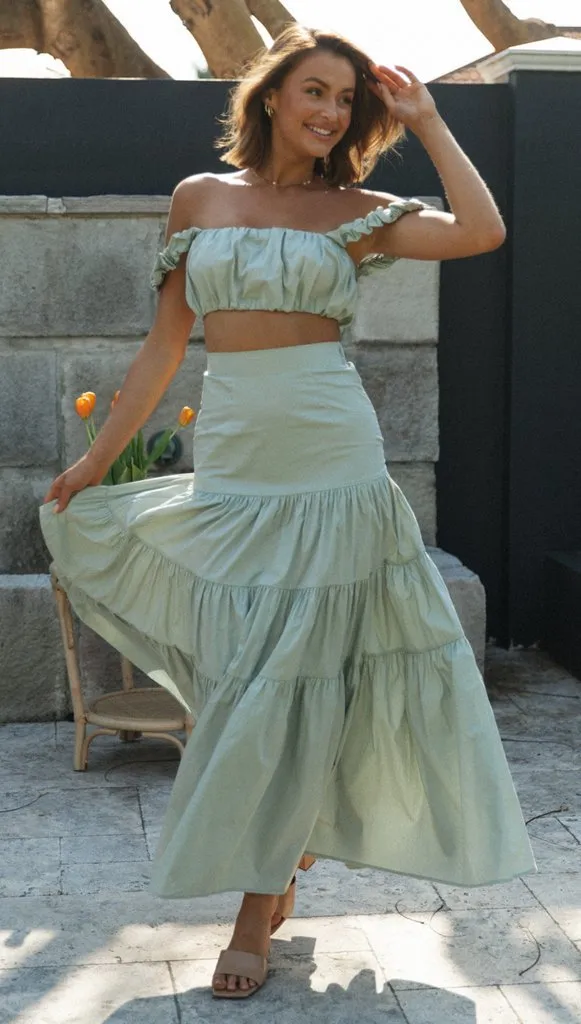 Summer Playful Mischief Two Piece skirt set | Ruffle Crop top | Two piece Maxi Dress | Coord Sets women