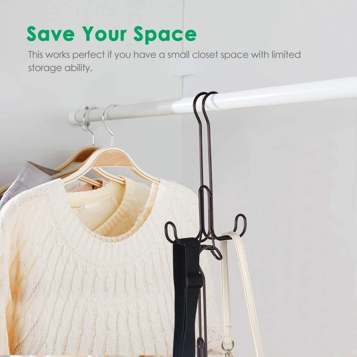 TomCare Metal Purse Organizer Stackable Purse Hanger Handbag Organizer Sturdy Bag Organizer Purse Holder Rack Hanging Closet Organizer for Purses, Handbags, Backpacks, Bags, Totes, 6 Pack, Bronze