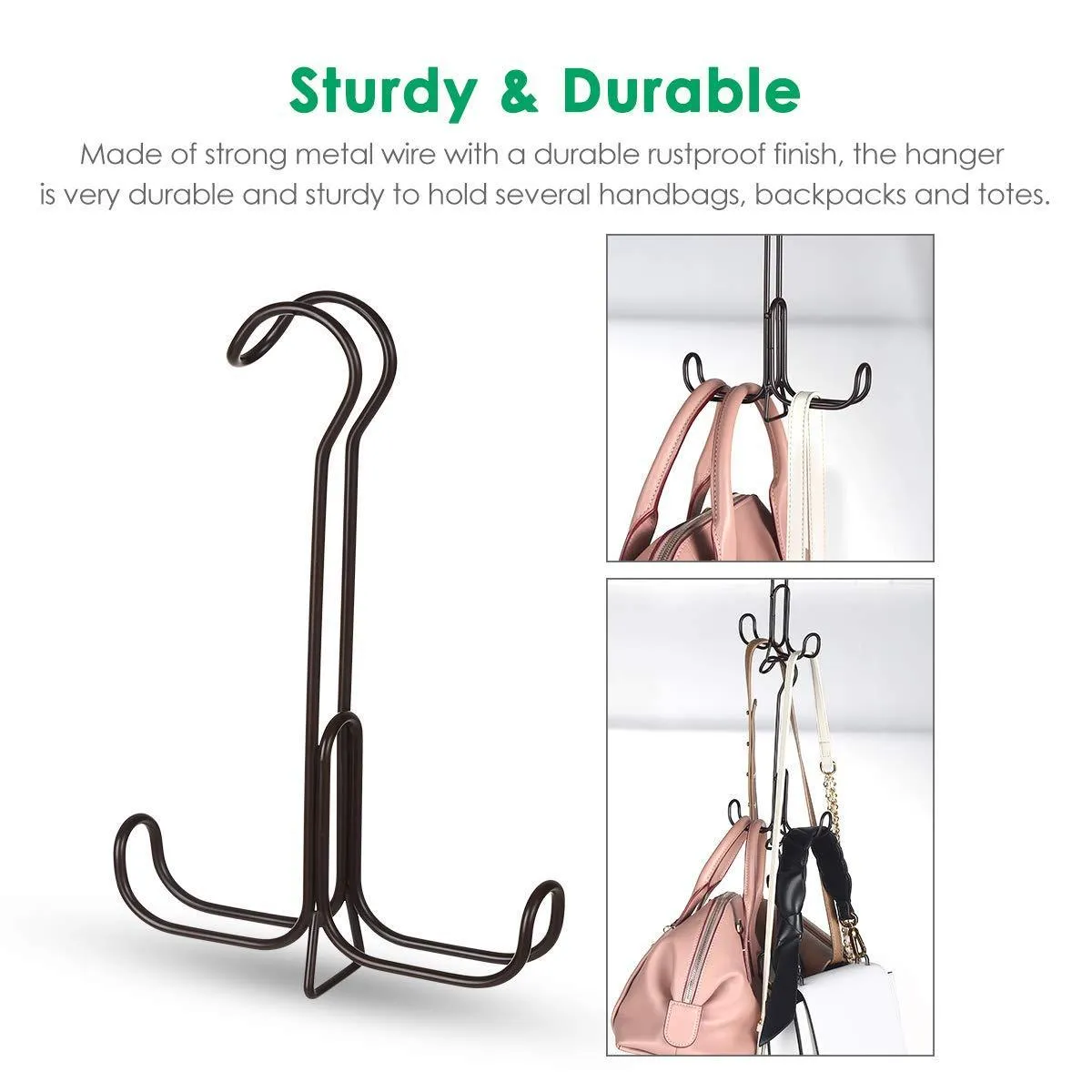 TomCare Metal Purse Organizer Stackable Purse Hanger Handbag Organizer Sturdy Bag Organizer Purse Holder Rack Hanging Closet Organizer for Purses, Handbags, Backpacks, Bags, Totes, 6 Pack, Bronze