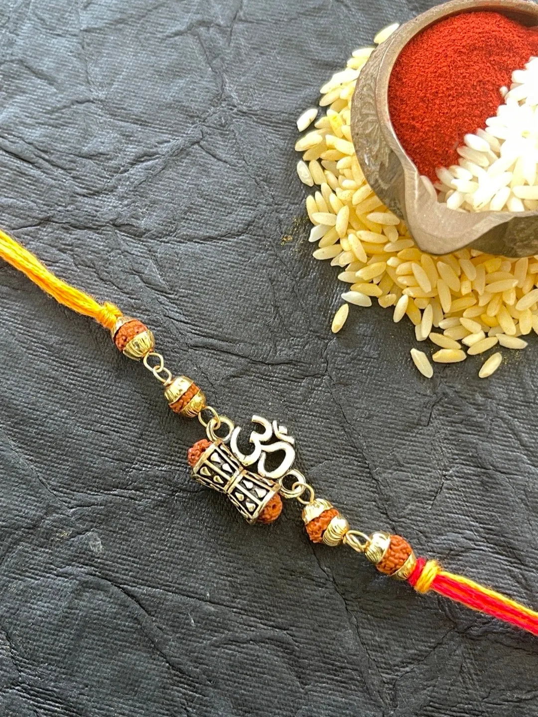 Unique Rudraksha Rakhi Om/Damru Mauli Thread Rakhi For Brother