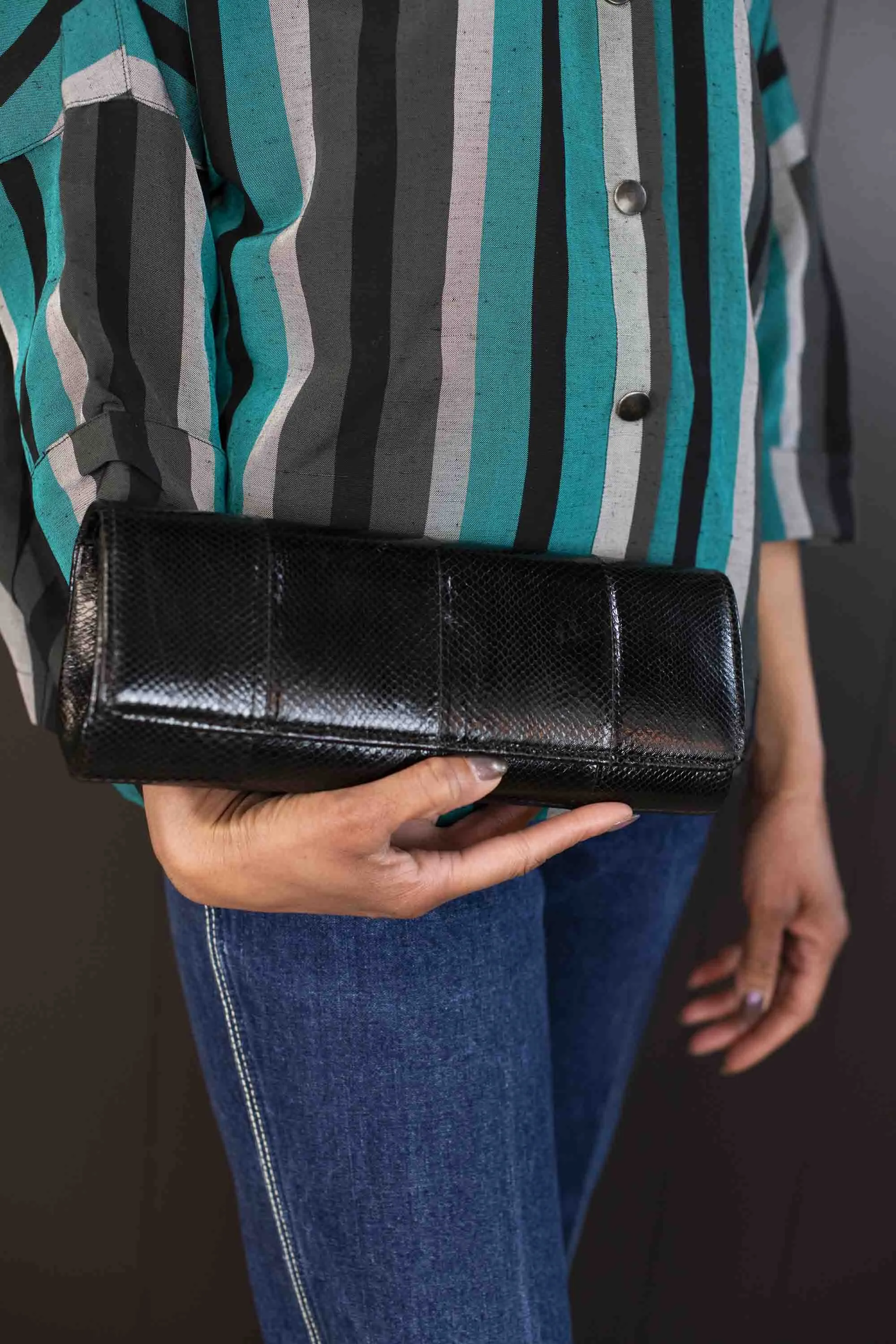Vintage Black Snakeskin Leather Clutch