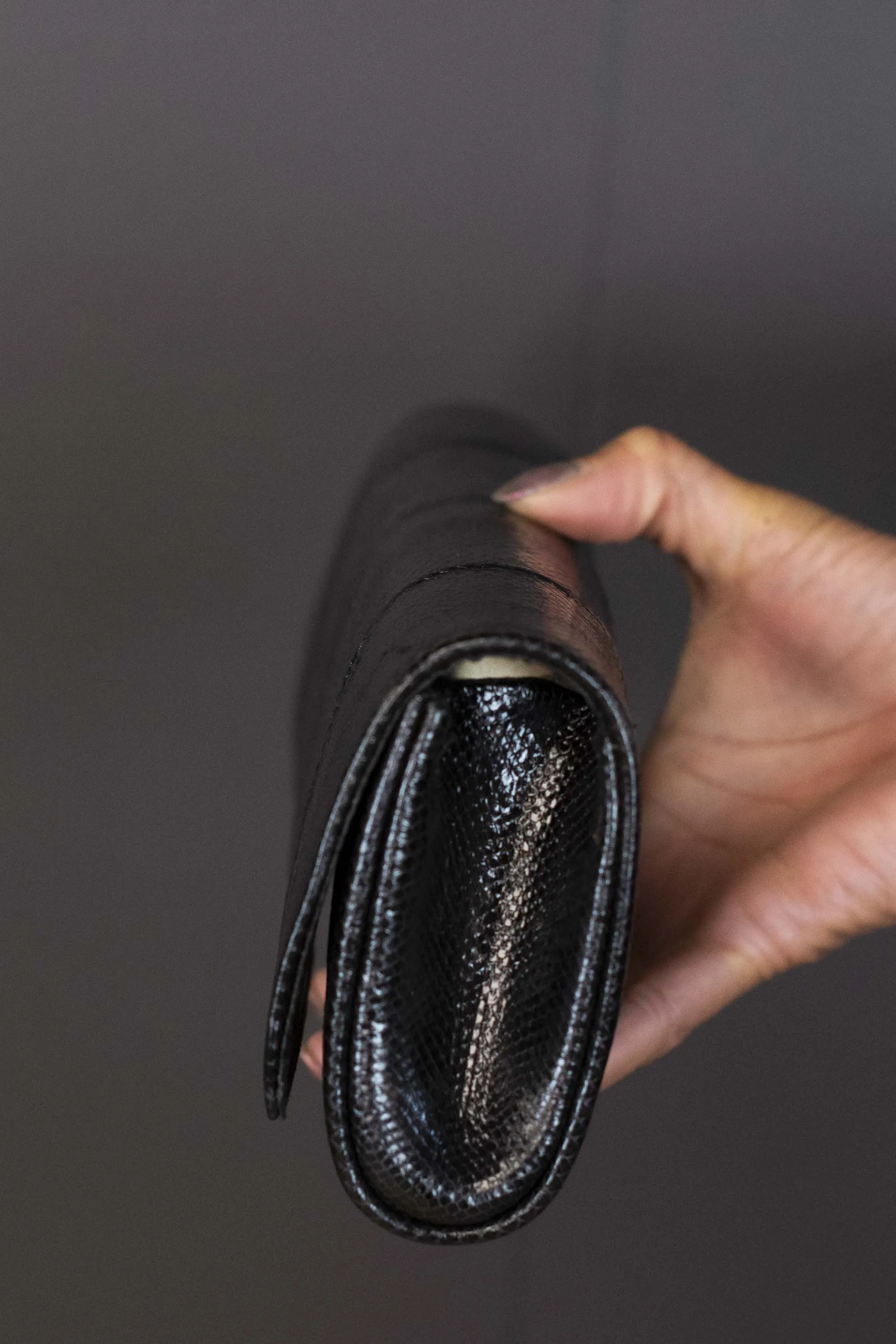Vintage Black Snakeskin Leather Clutch