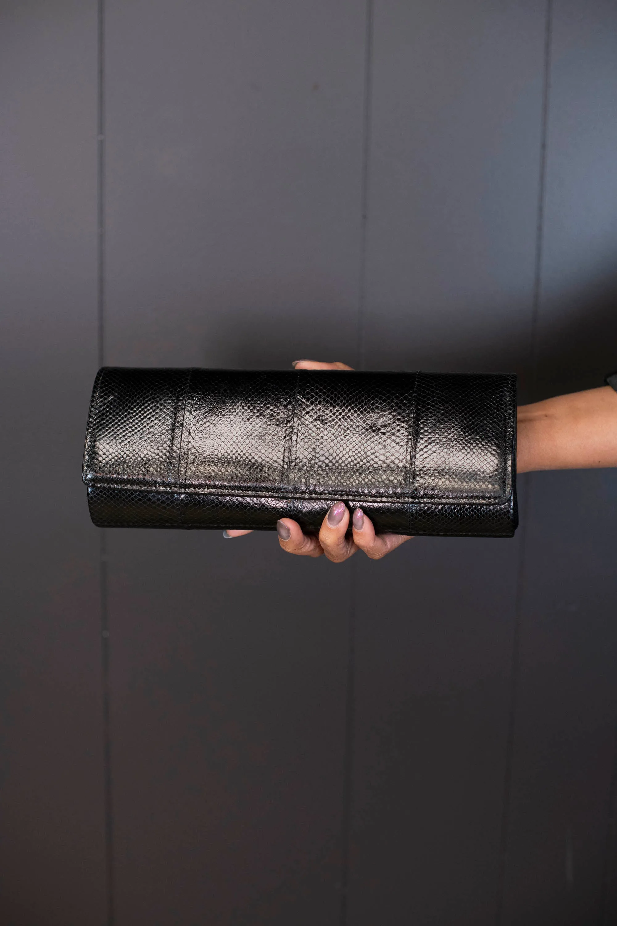 Vintage Black Snakeskin Leather Clutch