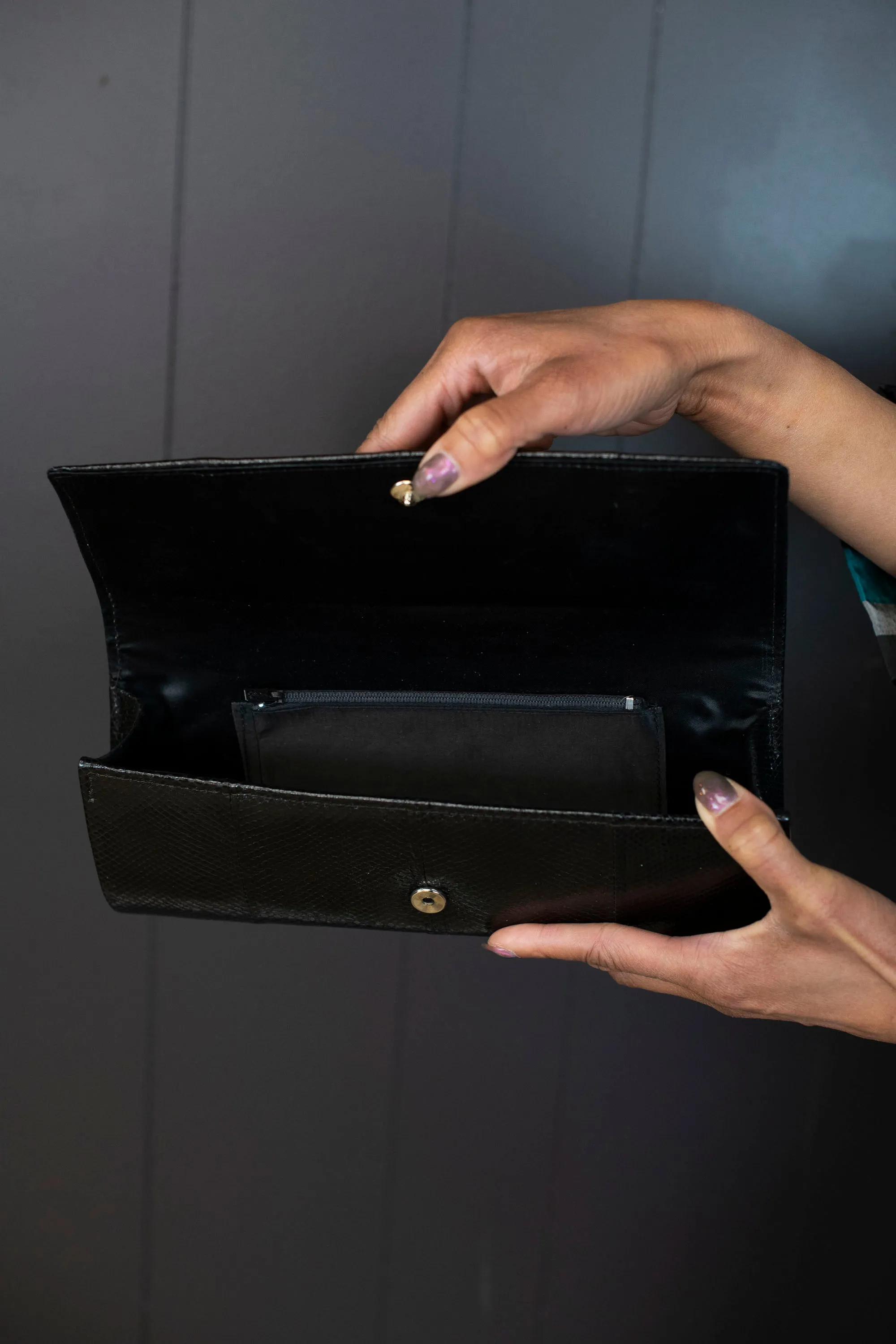Vintage Black Snakeskin Leather Clutch
