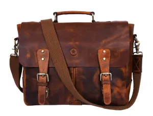 Vintage Leather Messenger Bag for Men – Rustic Full-Grain Leather Satchel Briefcase for Laptop, Work, and Travel