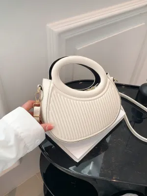 White French hand-held shoulder Crossbody Bag - White