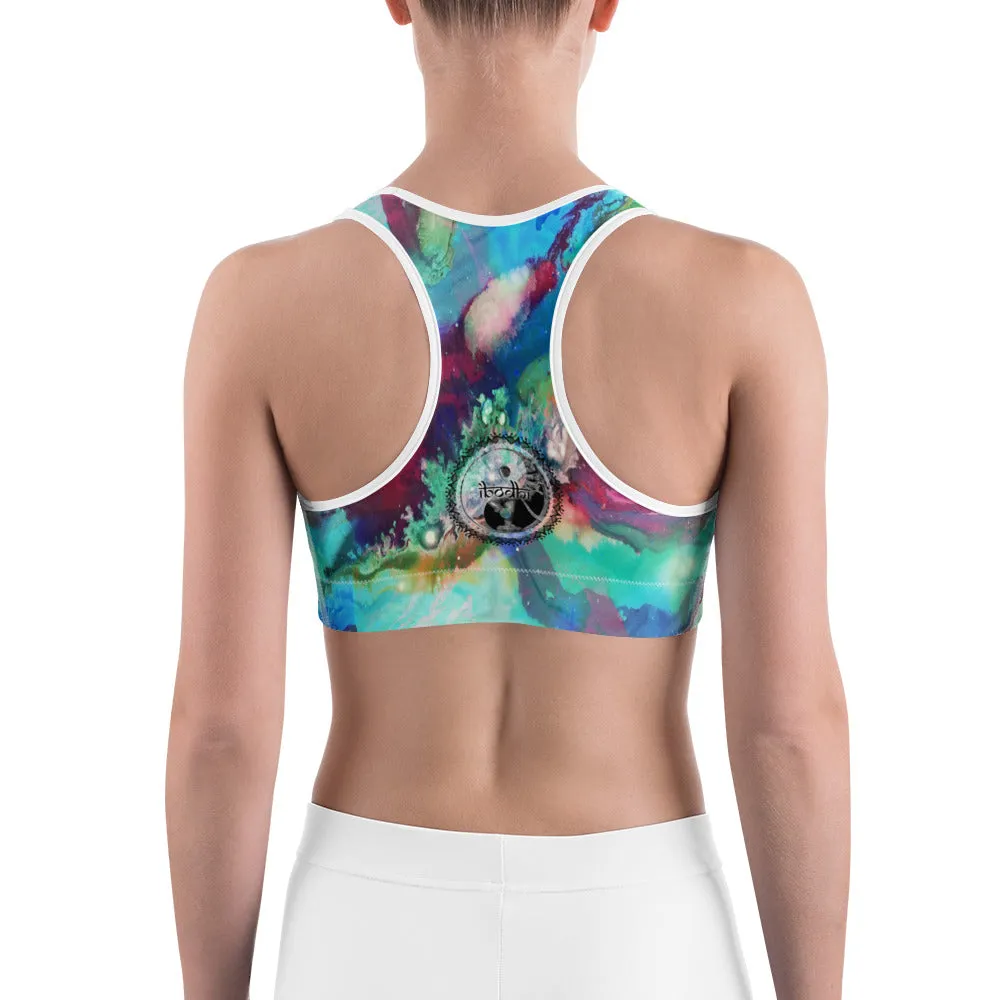 White Thai Buddhist Tattoo and Sacred Geometry Mandalas Colorful Sports bra