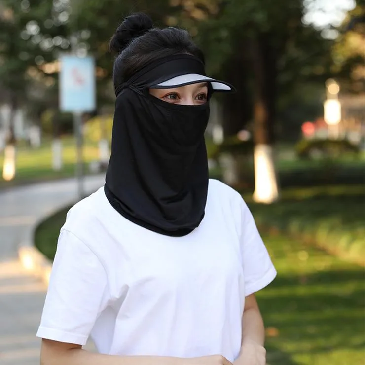 Women Wide Brim Breathable Icy Full Face Covering UV Protection Face Cover