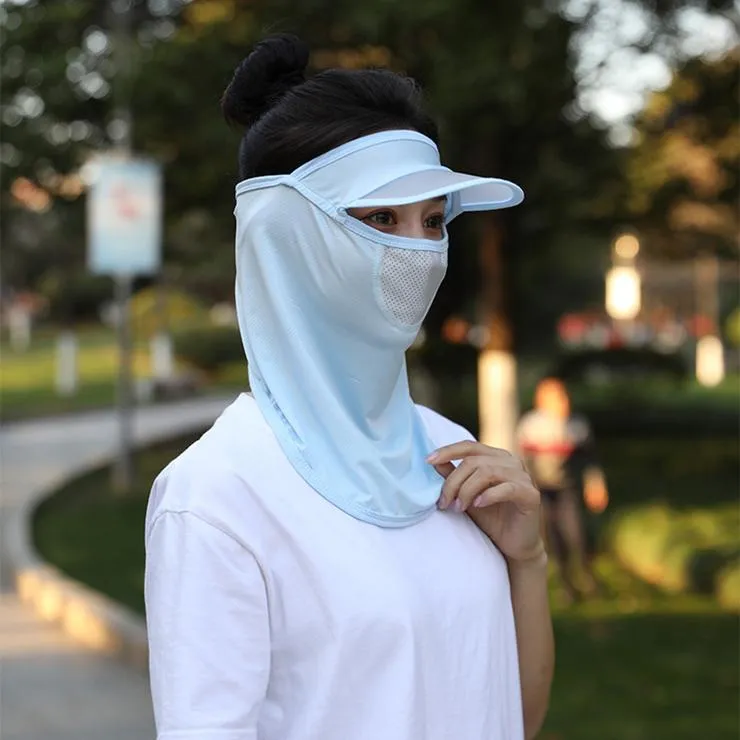 Women Wide Brim Breathable Icy Full Face Covering UV Protection Face Cover