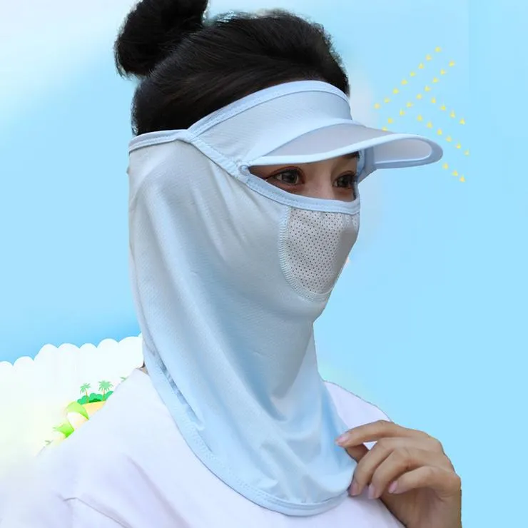 Women Wide Brim Breathable Icy Full Face Covering UV Protection Face Cover