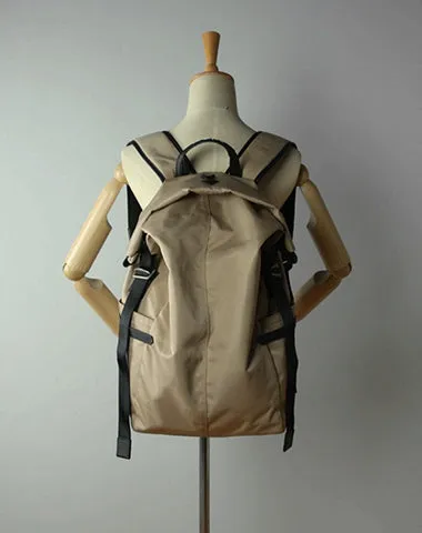 Womens Nylon Large Backpack Bag Khaki Nylon Travel Backpack School Rucksack for Ladies