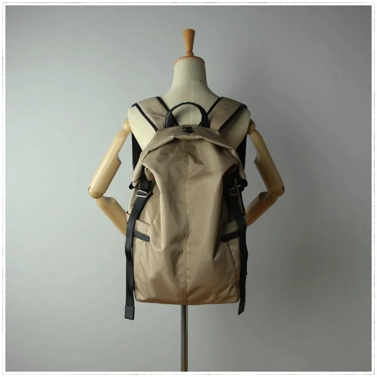 Womens Nylon Large Backpack Bag Khaki Nylon Travel Backpack School Rucksack for Ladies