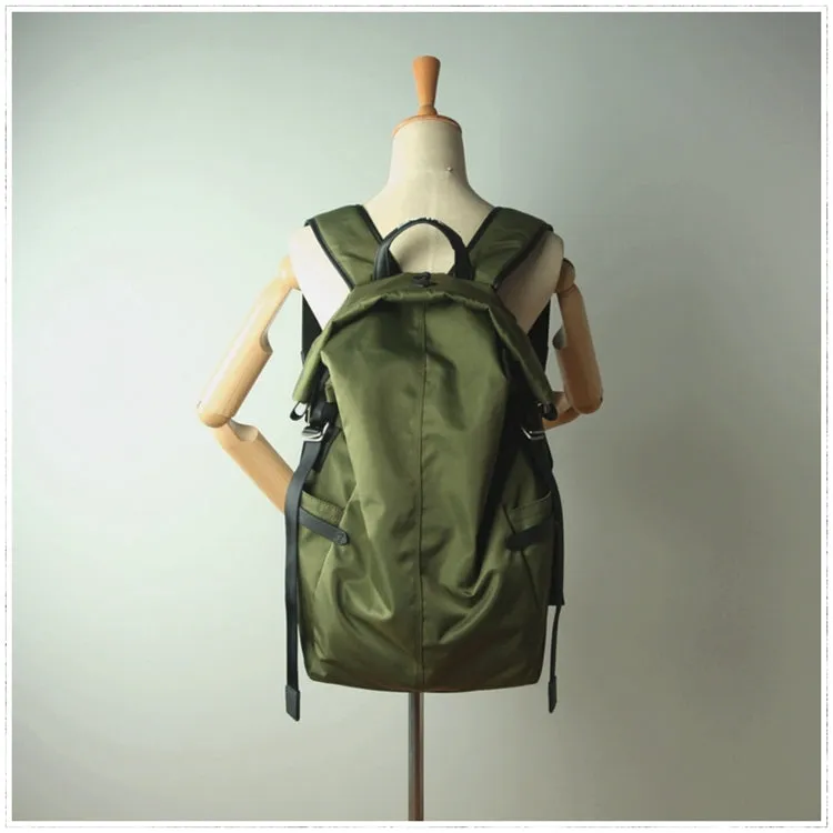 Womens Nylon Large Backpack Bag Khaki Nylon Travel Backpack School Rucksack for Ladies