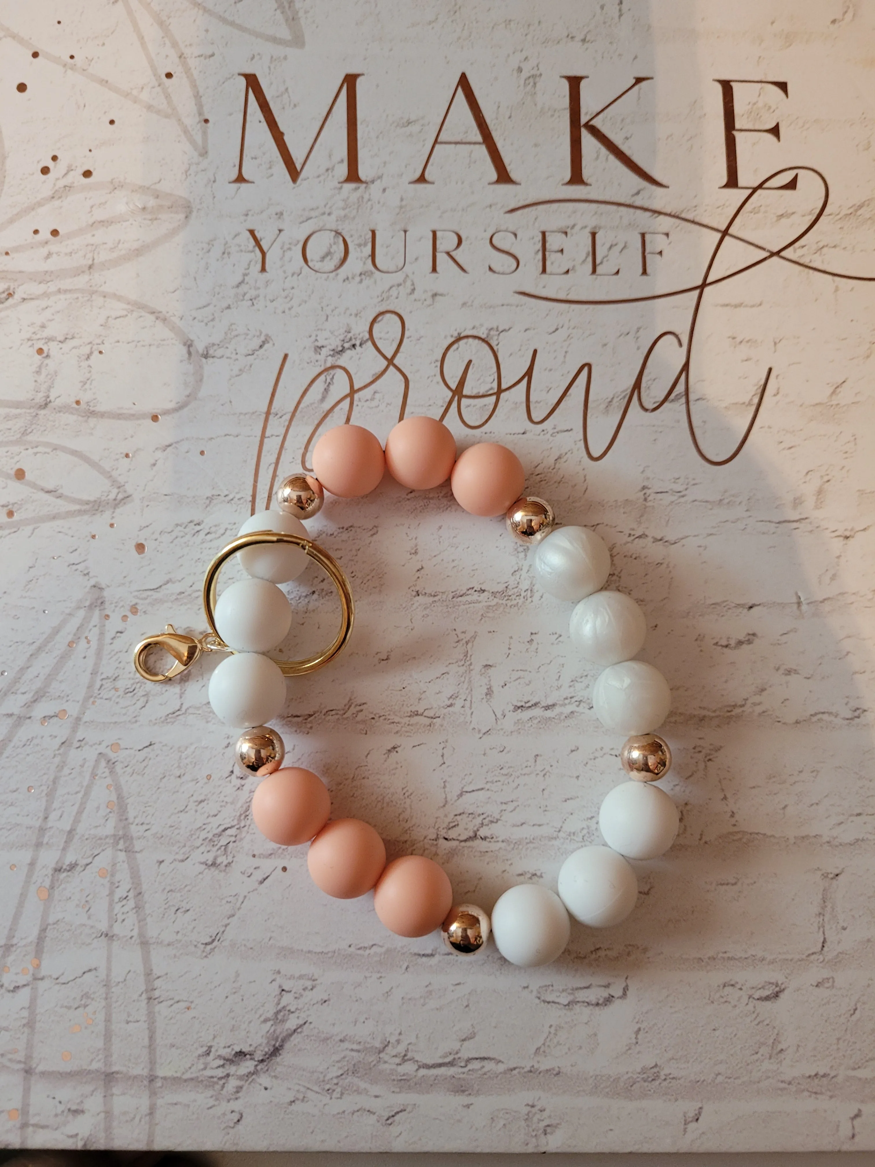 Wristlet Keychain  Peach, Blush & White -Silicone Keychain