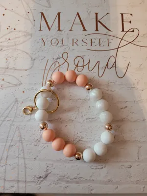 Wristlet Keychain  Peach, Blush & White -Silicone Keychain
