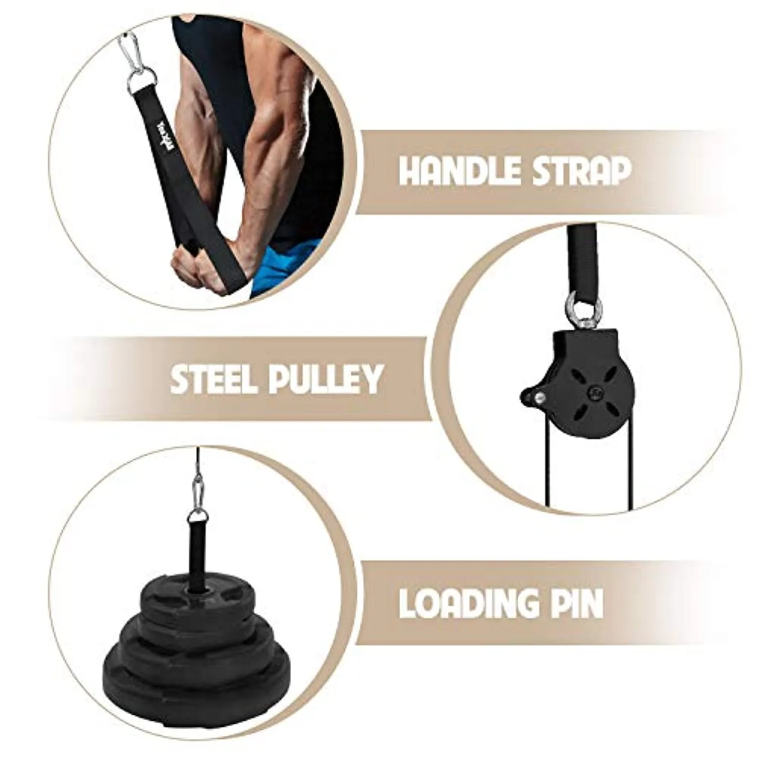 Yes4All Weight Plate Loading Pin 1 inch and 2 inch, Fitness LAT Cable Pulley System Gym, Heavy Duty Gym Equipment For Home with Tricep Rope Cable Attachment