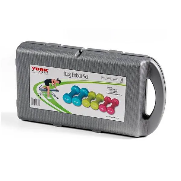 York 10kg Vinyl Dipped Dumbbell Set in Case