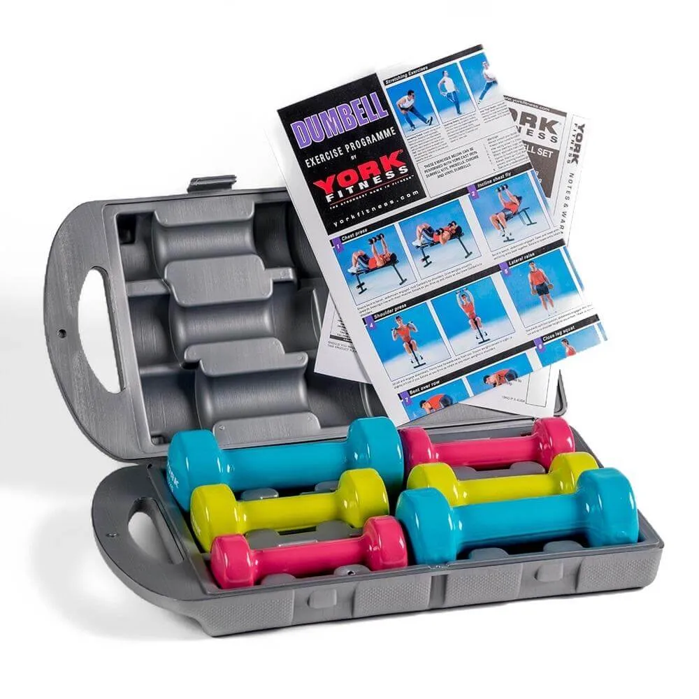 York 10kg Vinyl Dipped Dumbbell Set in Case